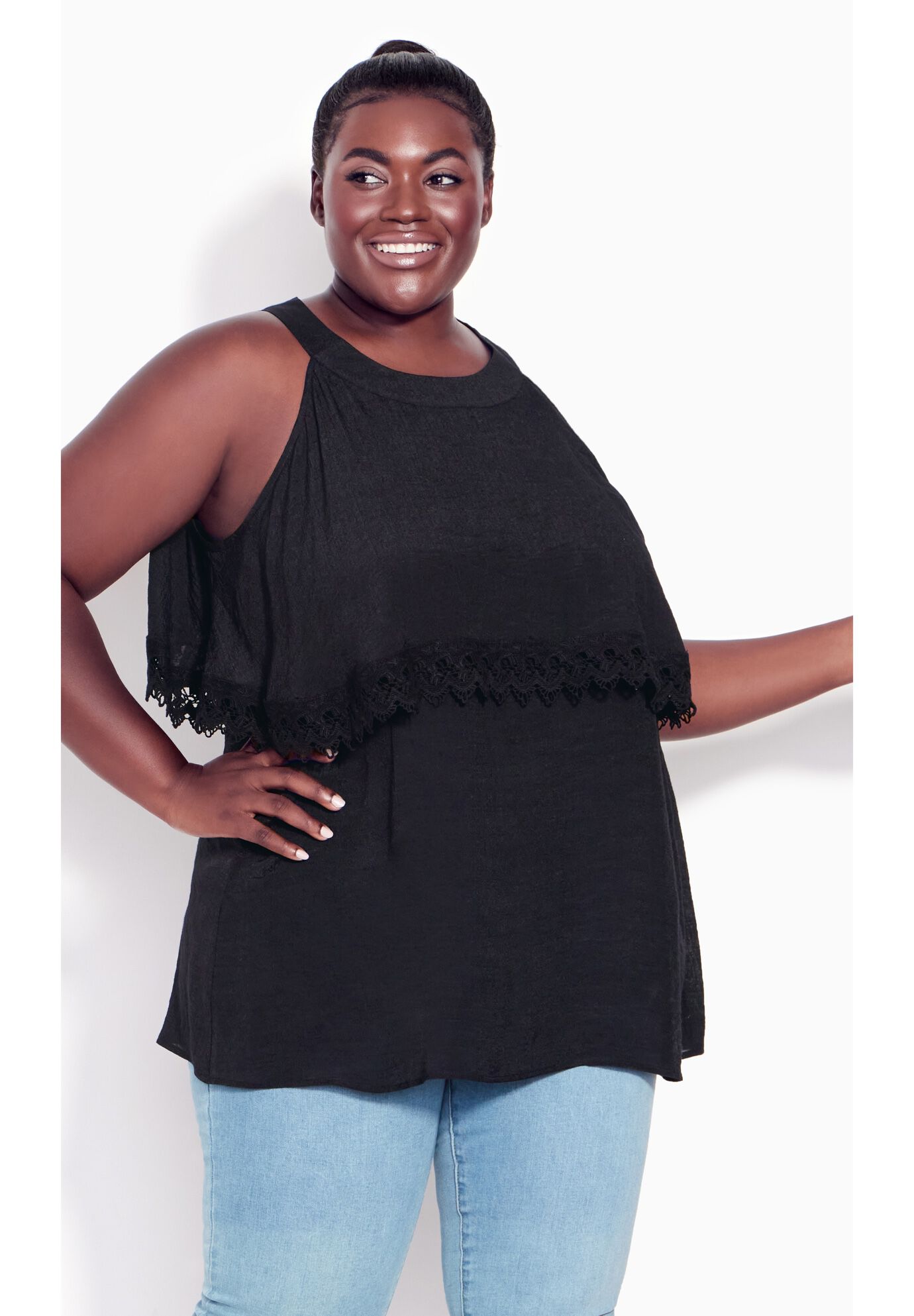 Hallie Halter Cold Shoulder Top, BLACK, alternate image number 5