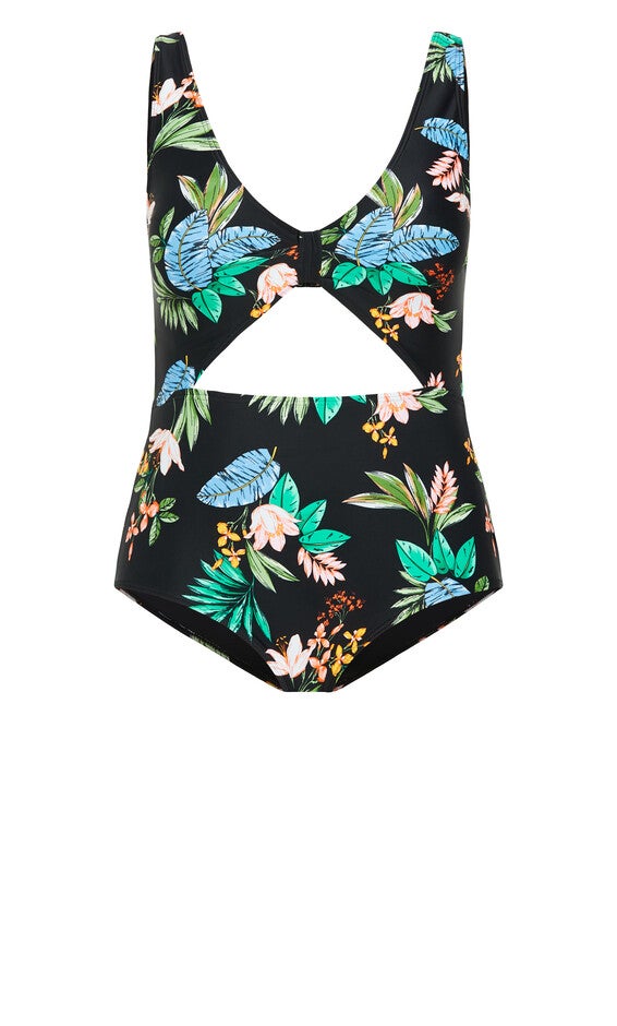 Izzy Print 1 Piece - tropical foliage, GREY, alternate image number null
