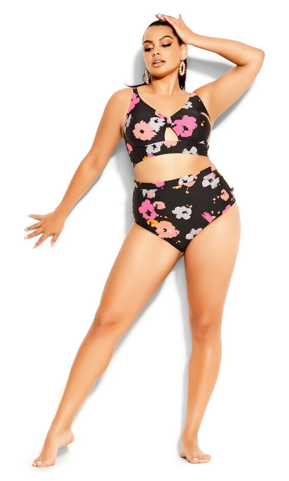 Izzy Hi Waist Print Bikini Brief - floral, BLACK, hi-res image number null