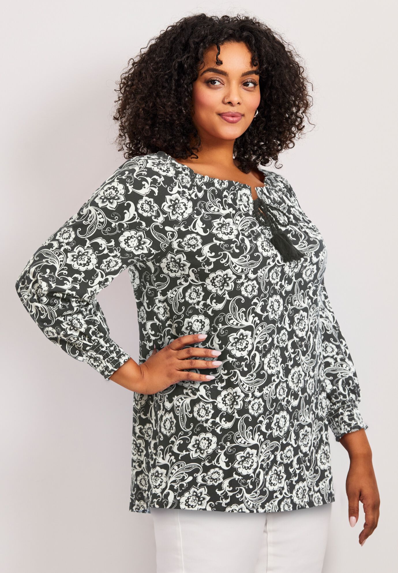 Ombre Print Top, BLACK SCROLL BLOOM, alternate image number 3