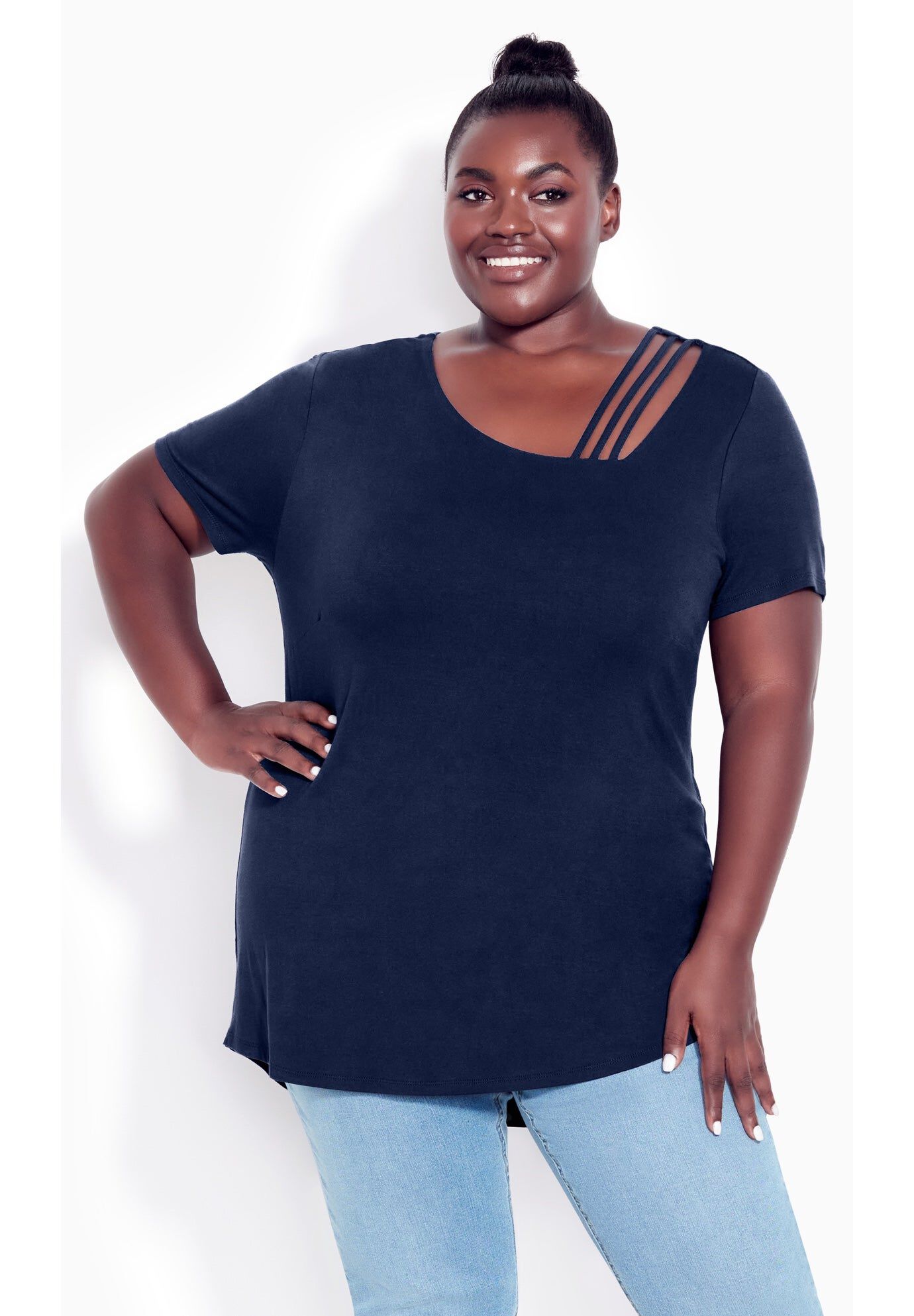 V Cut Out Top, NAVY, hi-res image number 0