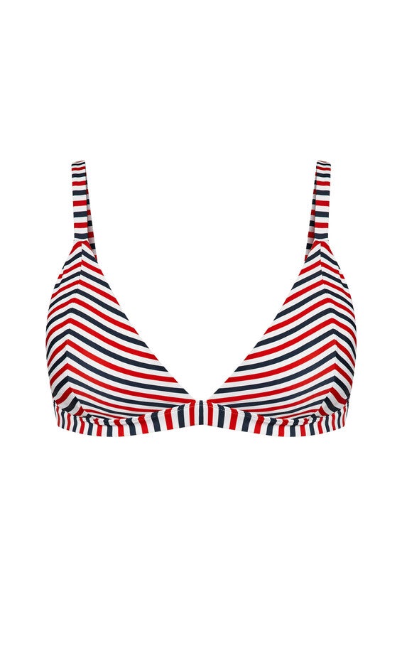 Daisy Print Bikini Top - red stripe, RED, alternate image number null