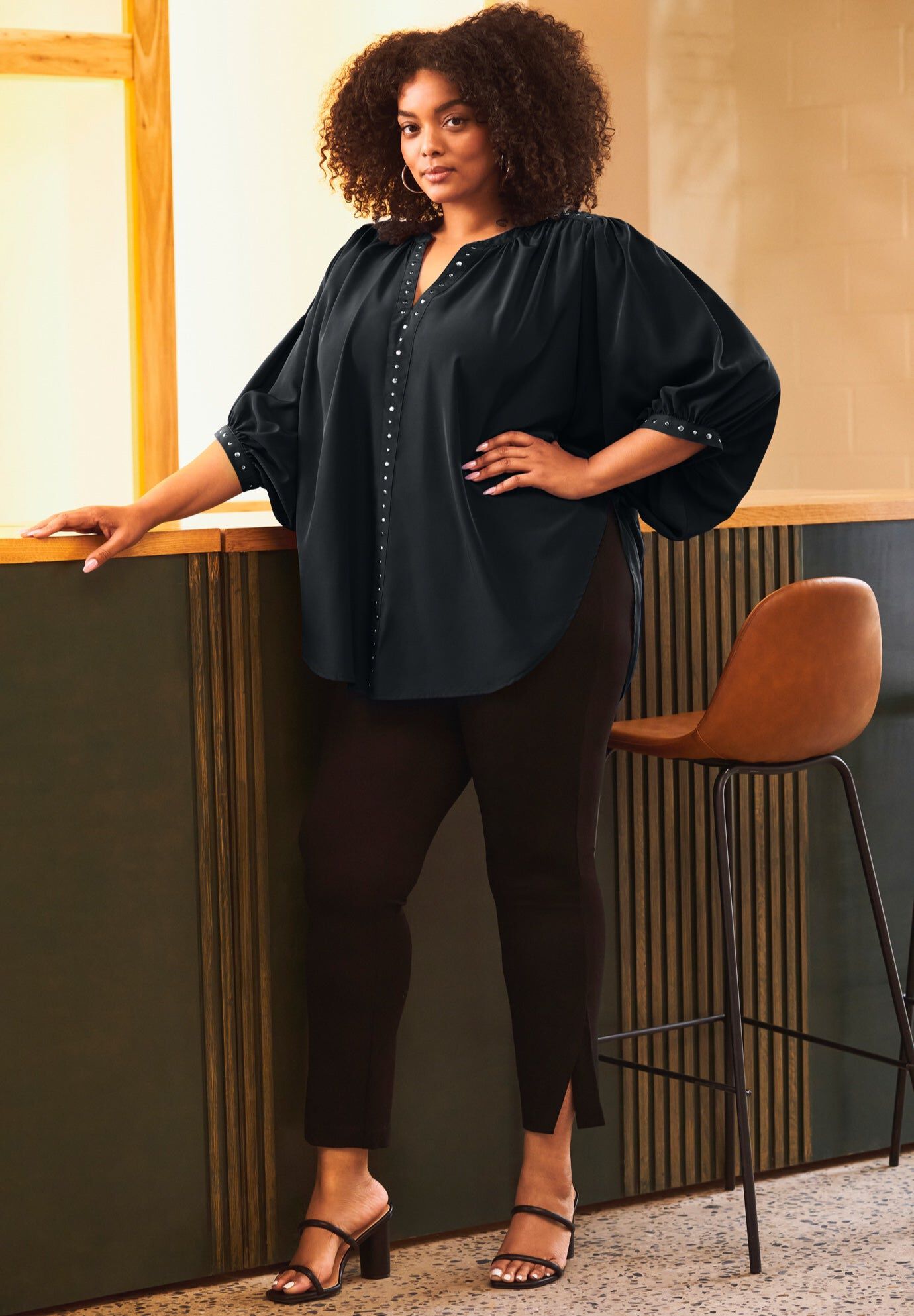 Studded Blouson Sleeve Blouse