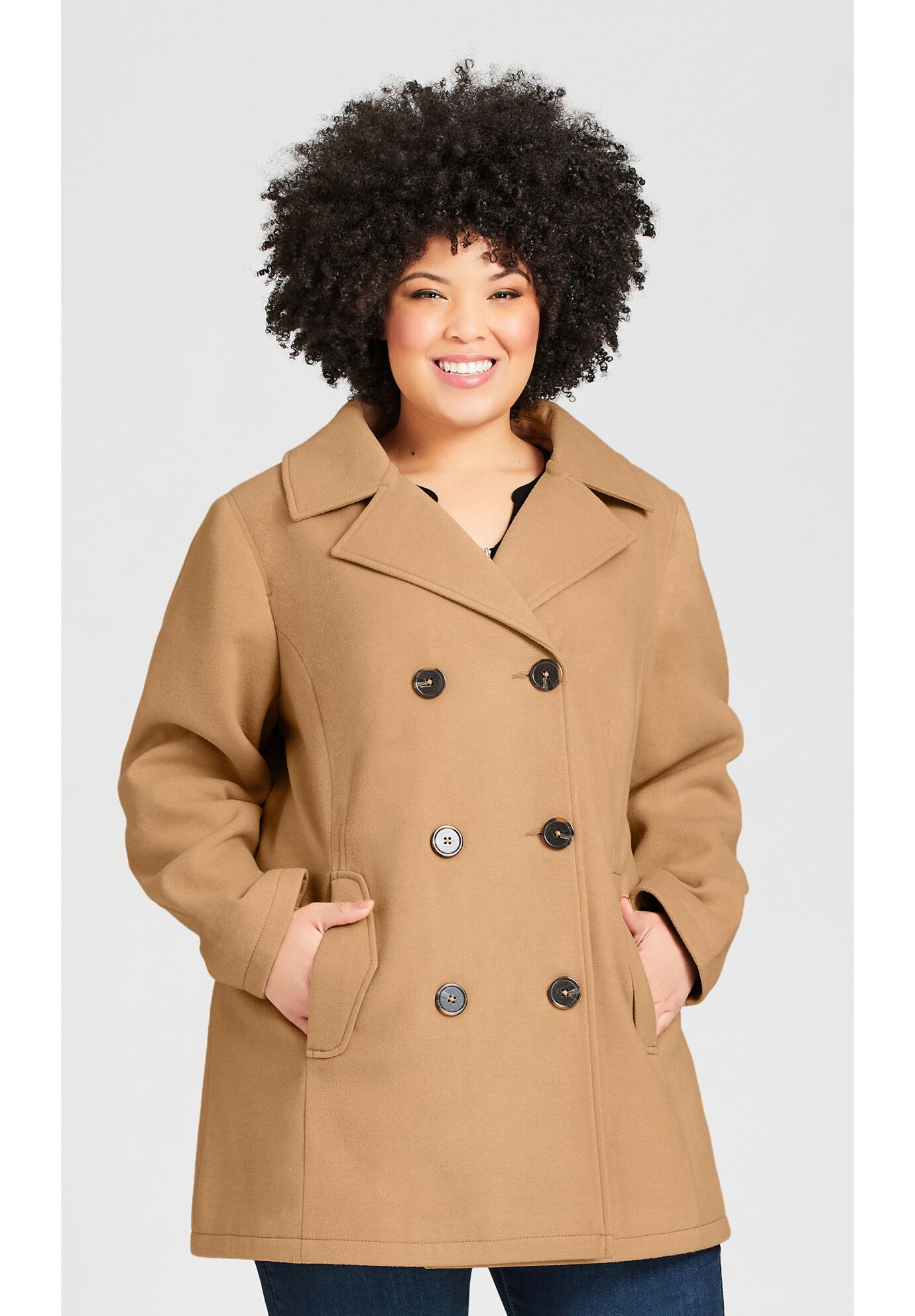 Faux Wool Peacoat, CAMEL, alternate image number 4