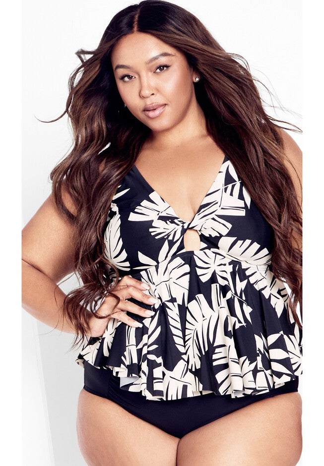 Palma Print Tankini - black, BLACK, hi-res image number 0