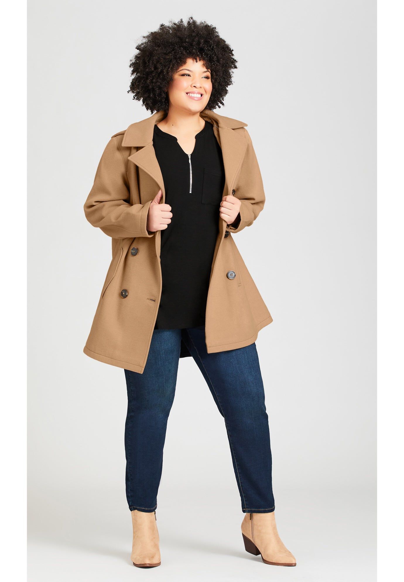 Faux Wool Peacoat, CAMEL, hi-res image number 0