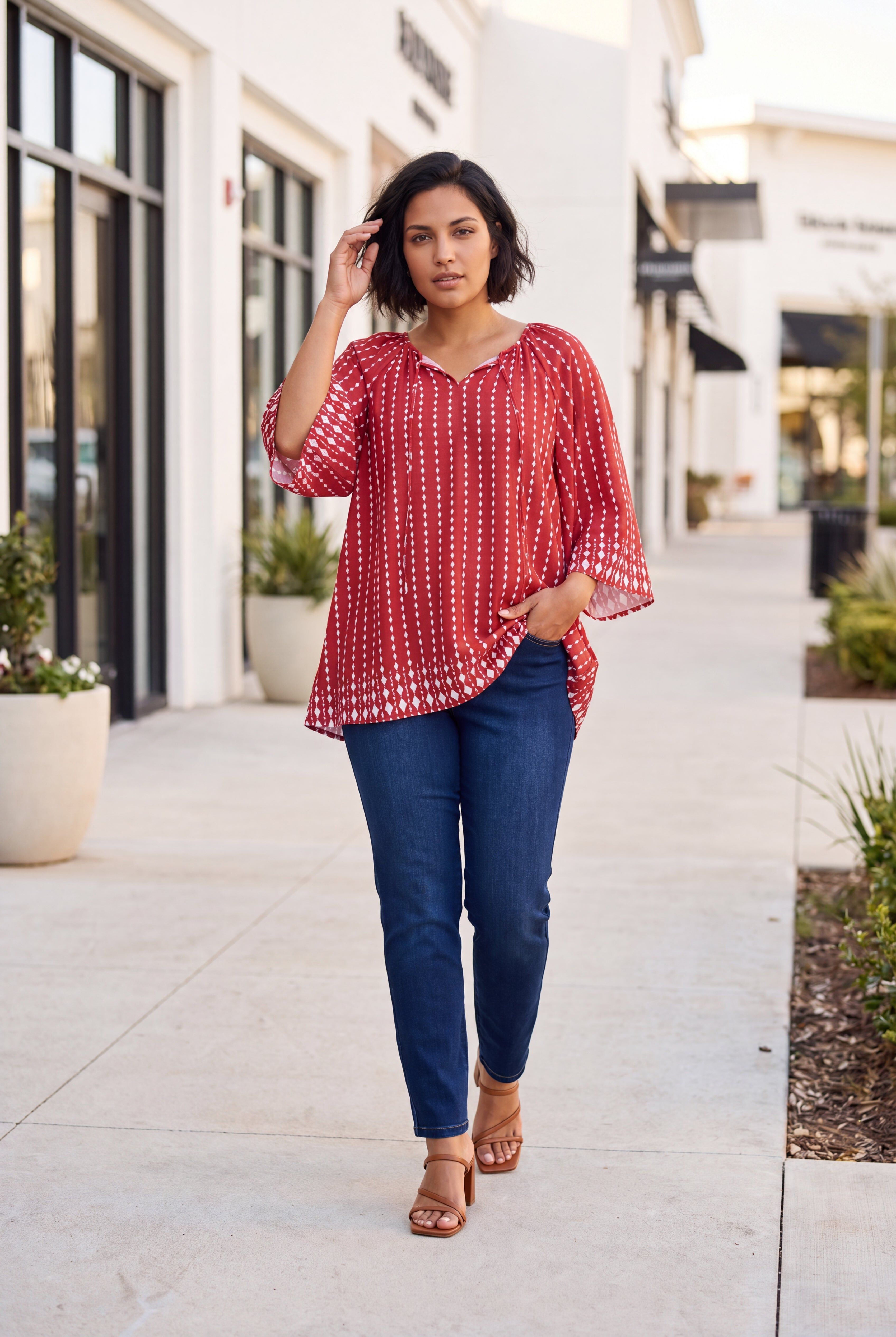 Bell Sleeve Keyhole Tie Blouse