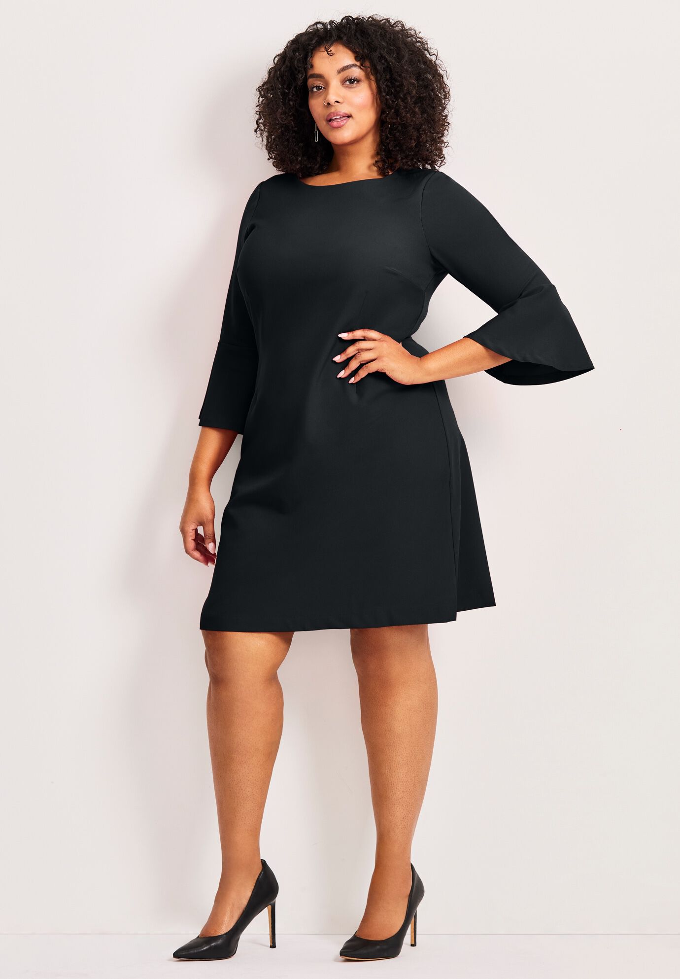 Cool Hand Bell Sleeve Dress, BLACK, on-hover image number 1