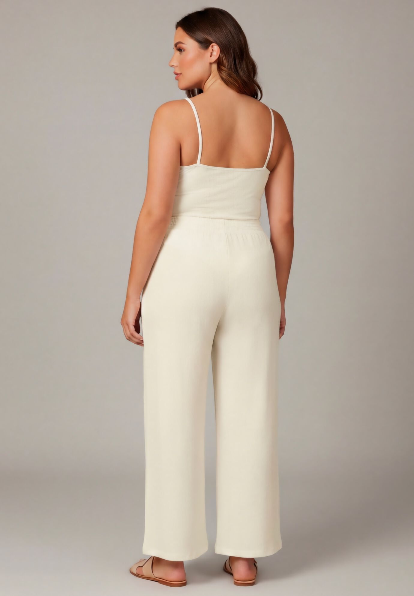 Knit Gauze Smocked Wide-Leg Pants, IVORY, alternate image number 2