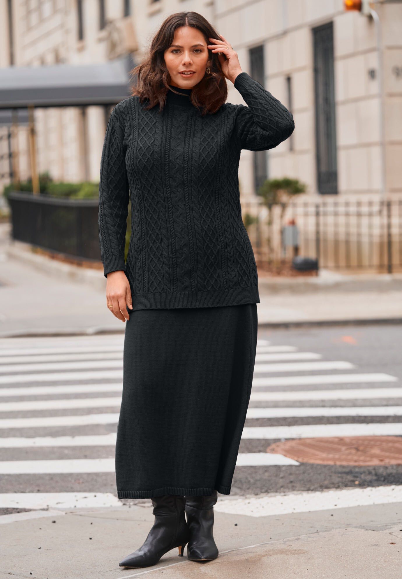 A-Line Midi Sweater Skirt, BLACK, hi-res image number 0