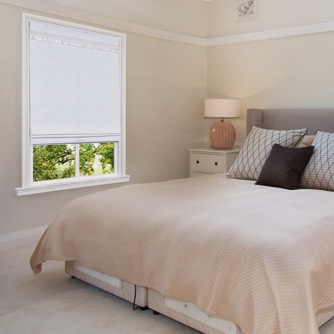 Cordless Tassel Trim Valance Flat Roman Shade, , on-hover image number 1