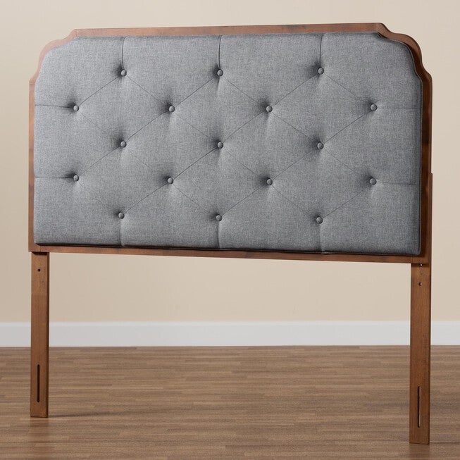Shanti Classic And Traditional Grey Fabric And Walnut Brown Finished Wood King Size Headboard, , alternate image number null