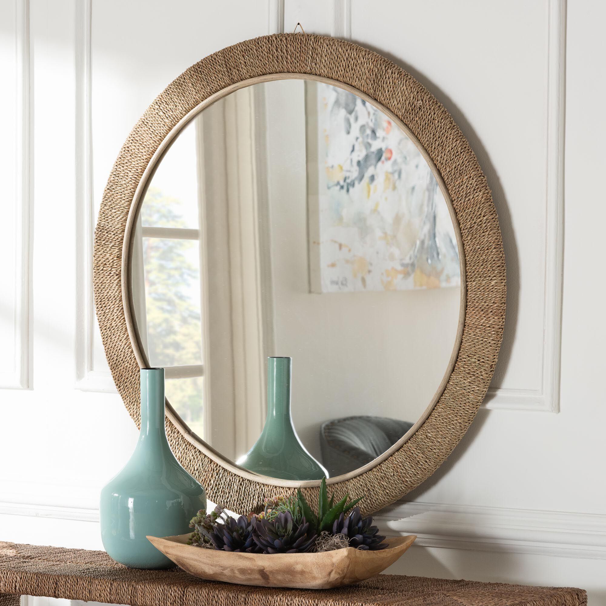 Geralyn Japandi Natural Seagrass Round Wall Mirror, NATURAL, alternate image number 3