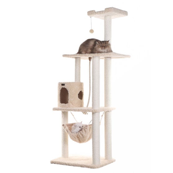 Real Wood 70" Ultra Thick Faux Fur Covered Cat Condo House, , alternate image number null