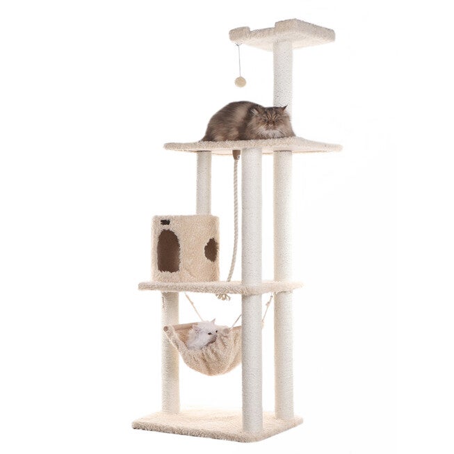Real Wood 70 inches Ultra Thick Faux Fur Covered Cat Condo House, , alternate image number null