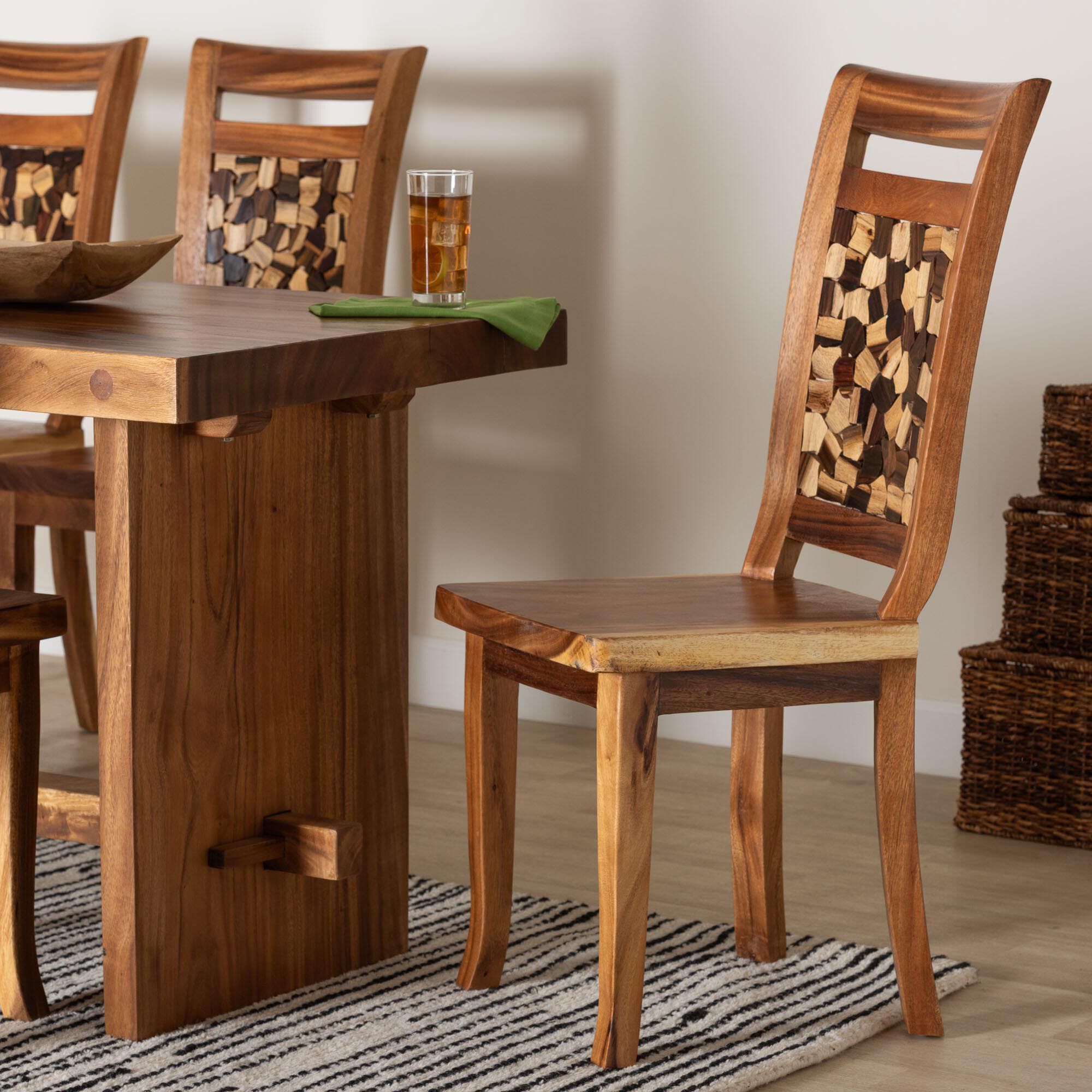 Luan Suar Wood Dining Chair, BROWN, hi-res image number 0