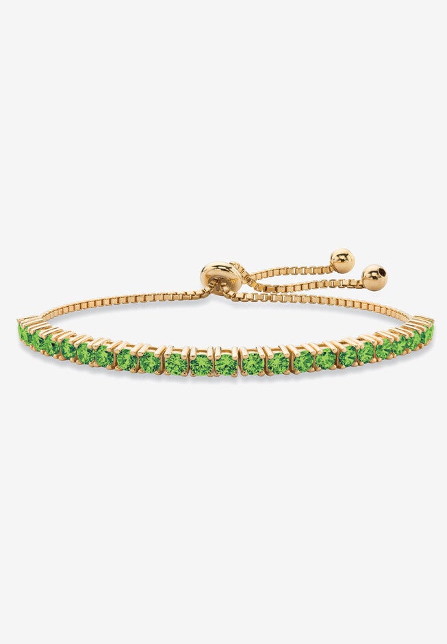 Gold-Plated Bolo Bracelet, Simulated Birthstone 9.25 inches Adjustable, AUGUST, hi-res image number 0