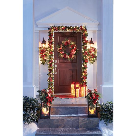 22" Red Ribbon Lantern with Candles, , alternate image number null