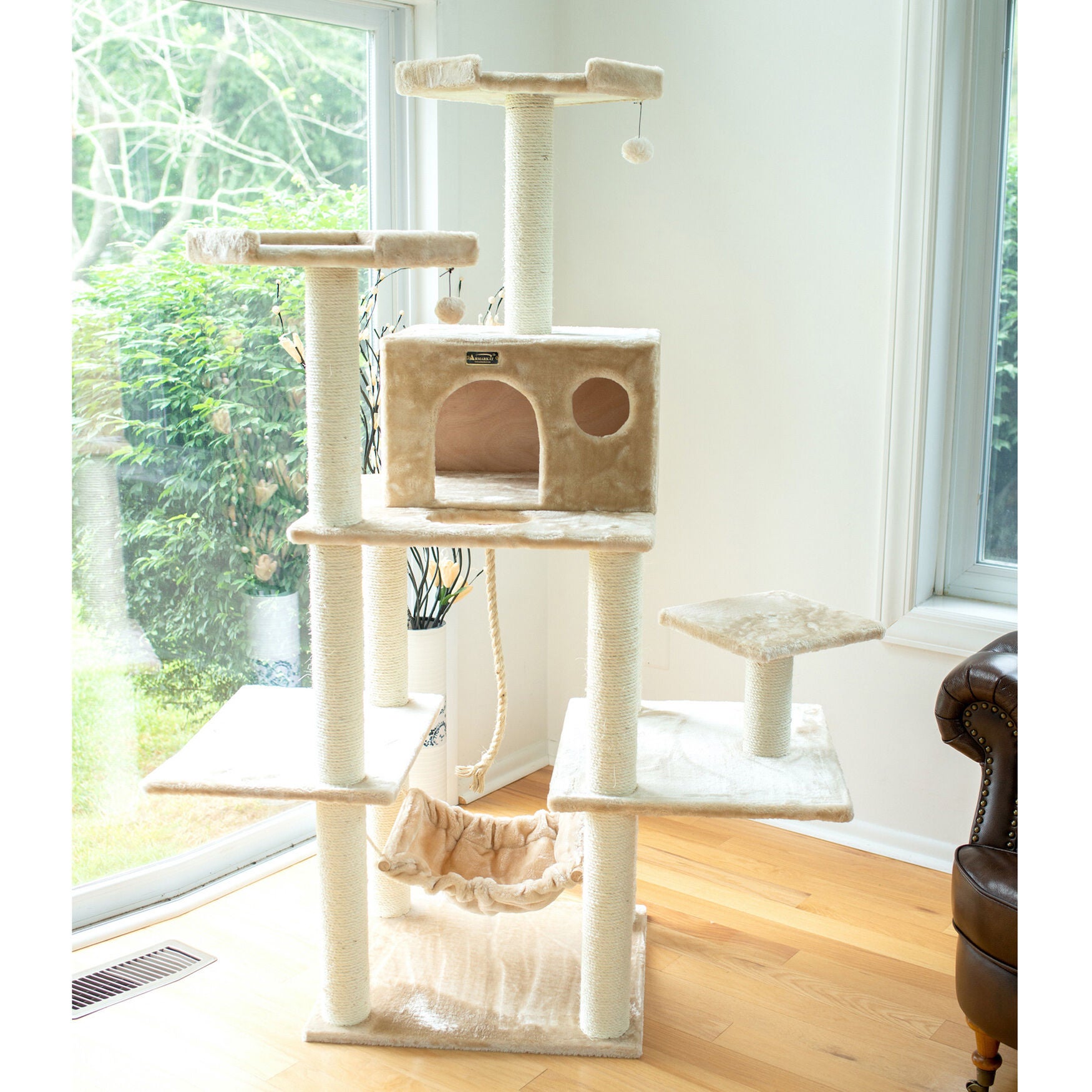 Real Wood 72 inches Condo Sratching Post Cat Tree, , on-hover image number 1