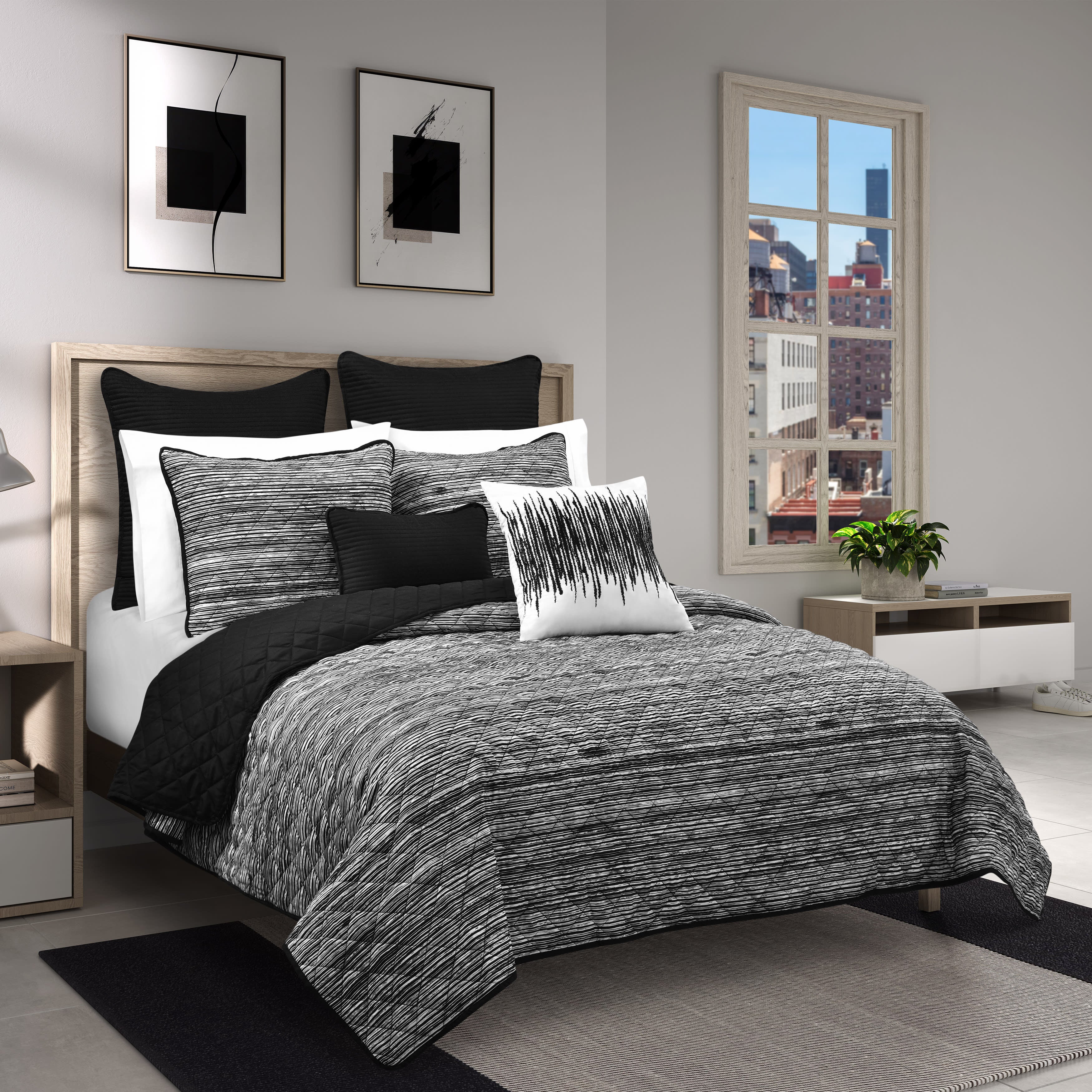 Dalton Black 3 Piece Quilt Set, BLACK, hi-res image number 0