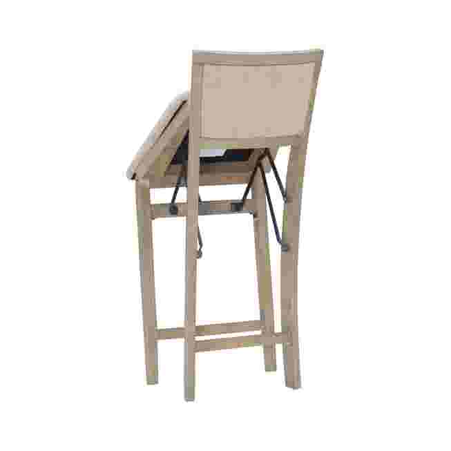 Back view of the grey wash folding bar stool with the seat tilted
