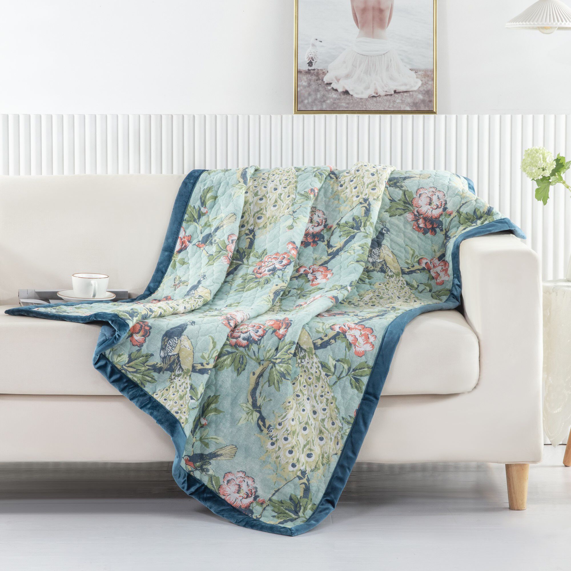 Pavona Quilted Throw Blanket, JADE, hi-res image number 0