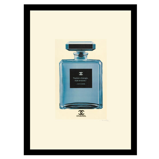 Chanel Bottle Quote "Fashion Changes" - Blue / White - 14x18 Framed Print, BLUE WHITE, hi-res image number null