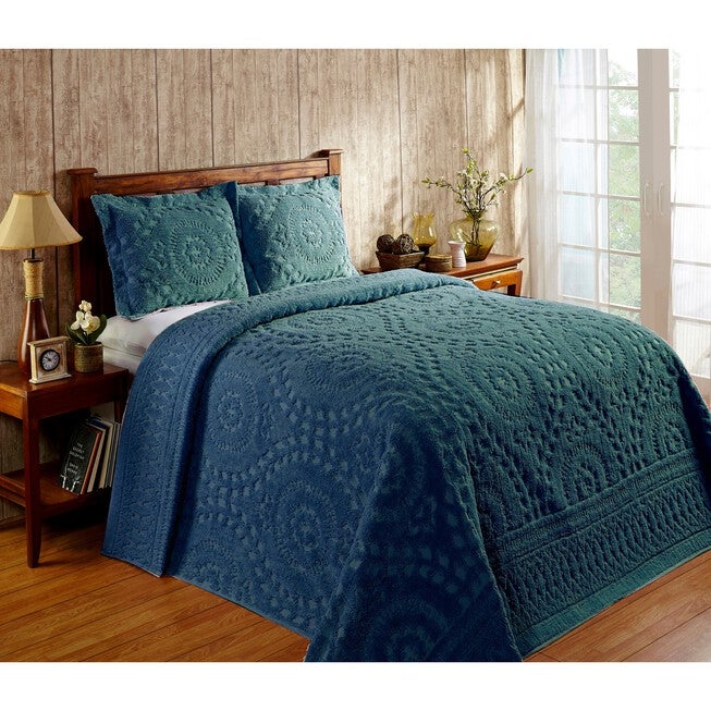 Rio Collection Chenille Bedspread , TEAL, hi-res image number 0