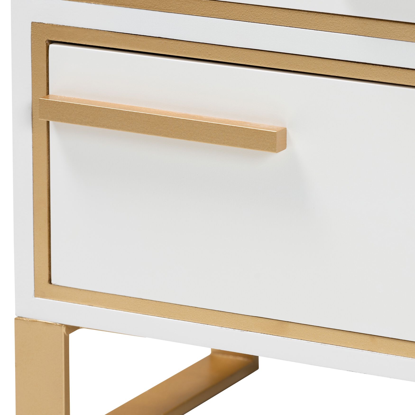 Giolla Contemporary Glam And Luxe White Finished Wood And Gold Metal 2-Drawer Nightstand, , alternate image number 4