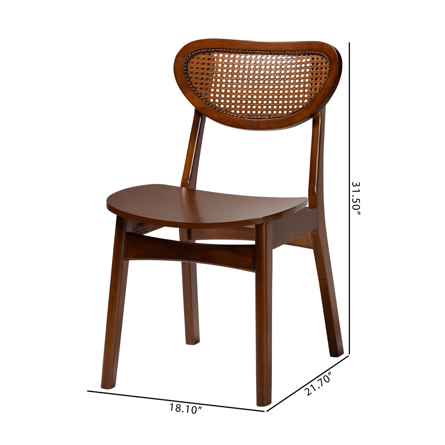 Hesper Mid-Century Modern Walnut Brown Finished Wood and Rattan 2-Piece Dining Chair Set, , alternate image number 20