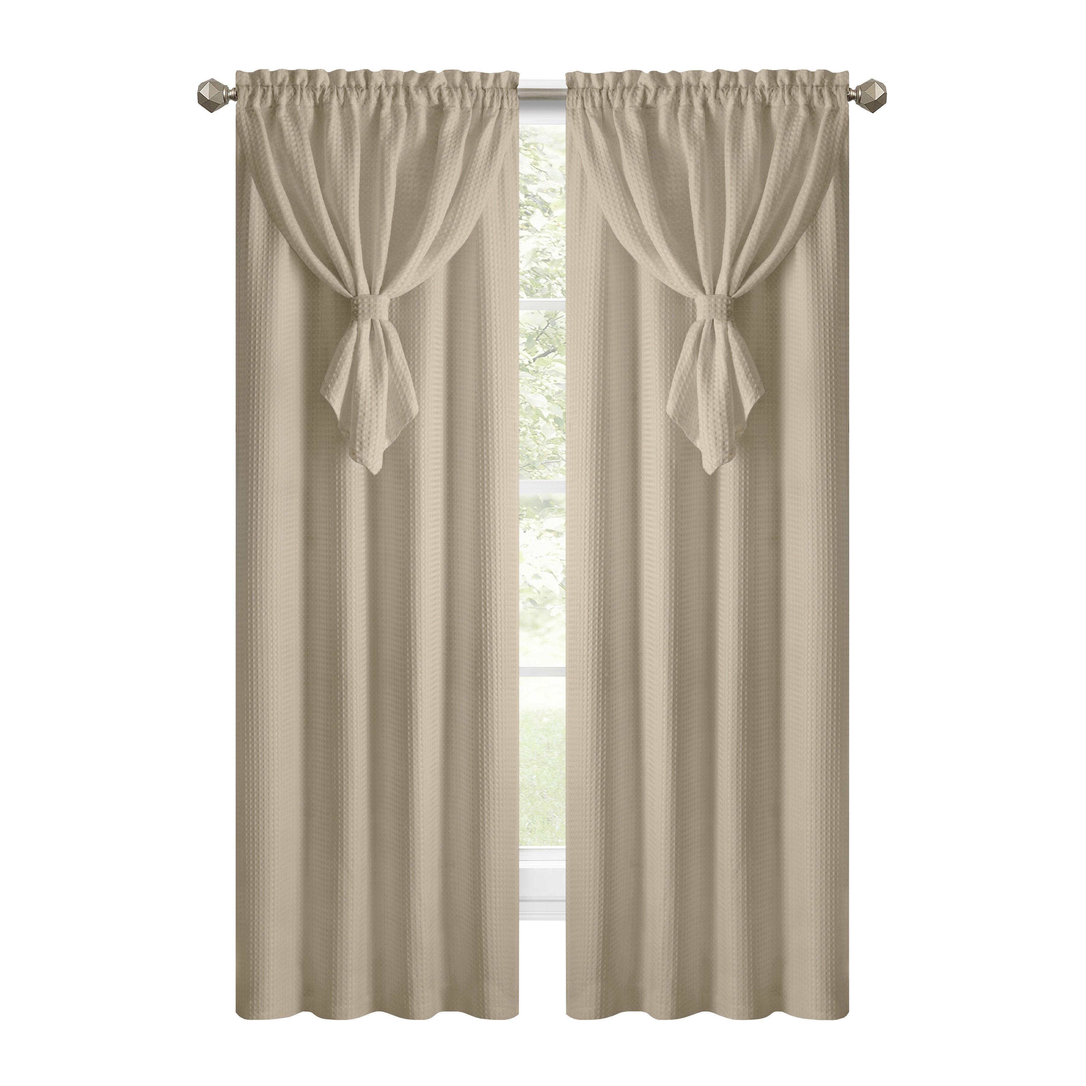 Allegra Waffle Texture Window Curtain Panel with Attached Valance, TAUPE, alternate image number 1