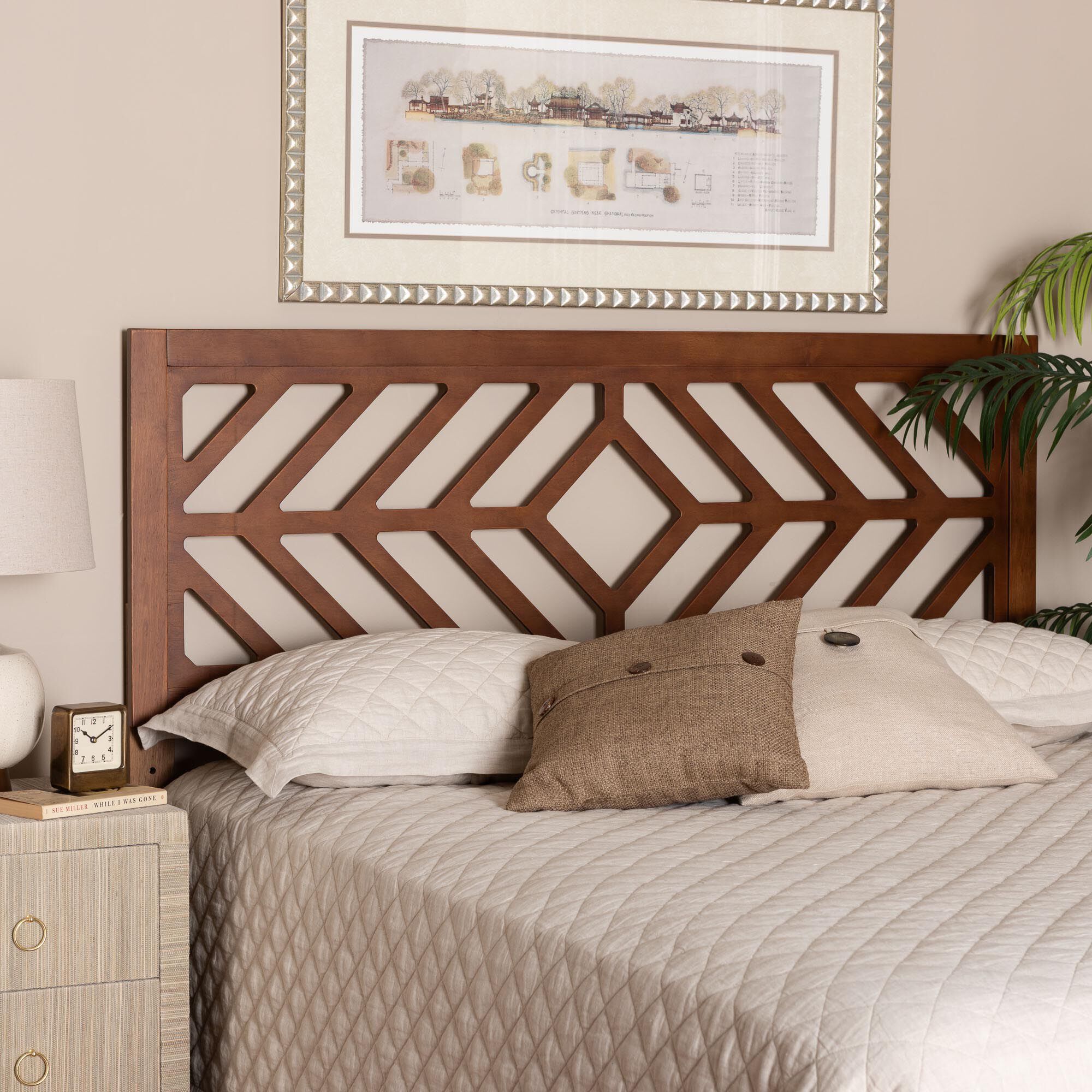Olsen Wood Headboard with Geometric Cutout Design, Queen, BROWN, alternate image number 4