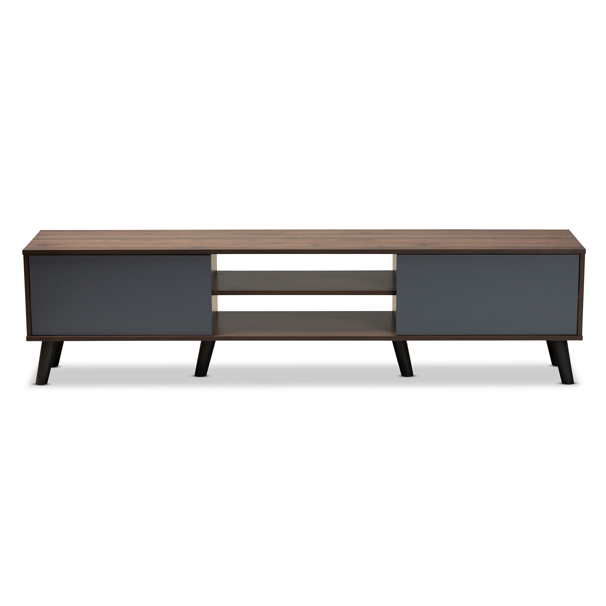 Clapton Modern and Contemporary Multi-Tone Grey and Walnut Brown Finished Wood TV Stand, GREY, alternate image number 3