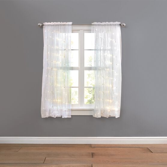 63" Pre-Lit Rod-Pocket Curtain Panel, WHITE, hi-res image number null