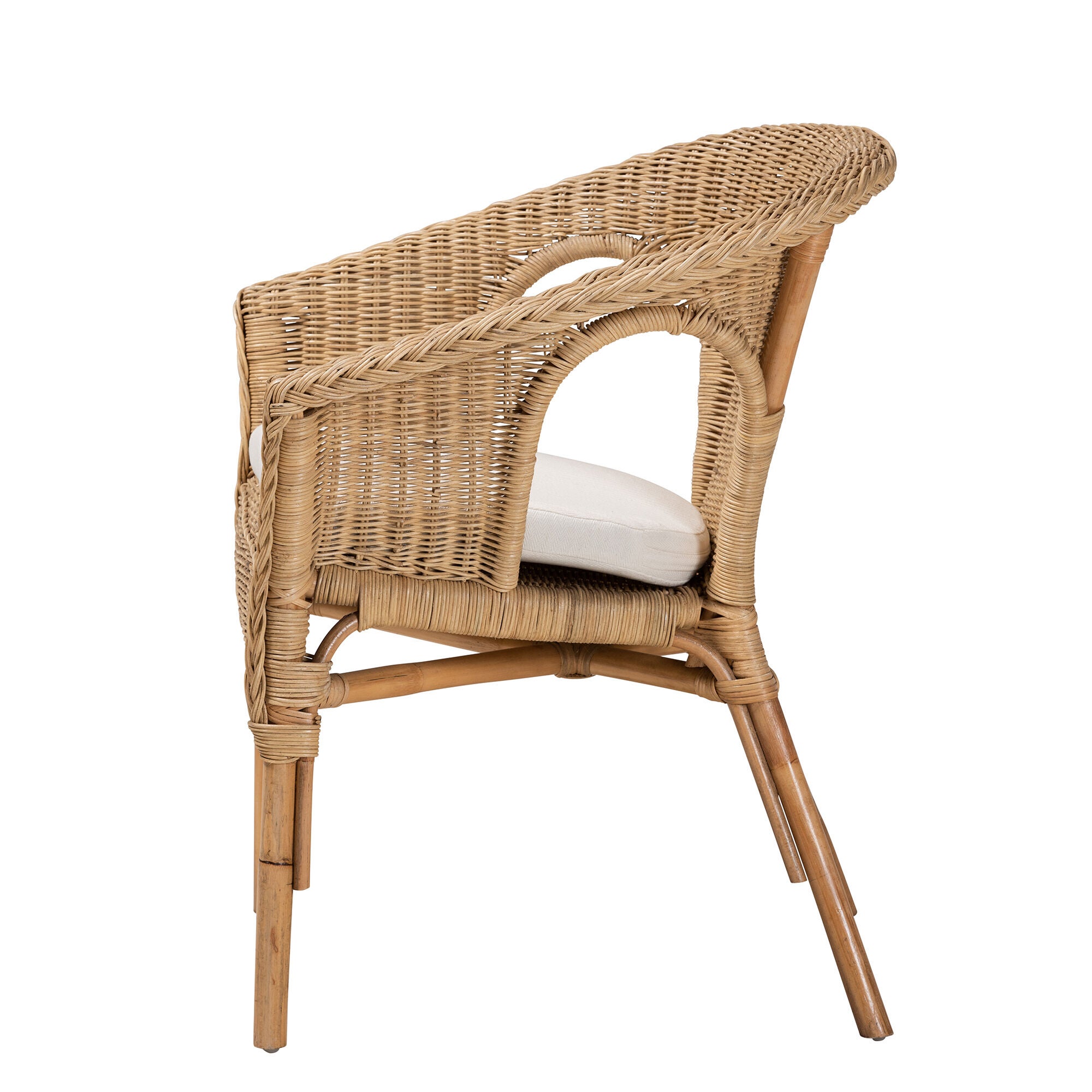 Abbey Modern Bohemian Natural Brown Antique Rattan Dining Chair, BROWN, alternate image number 3