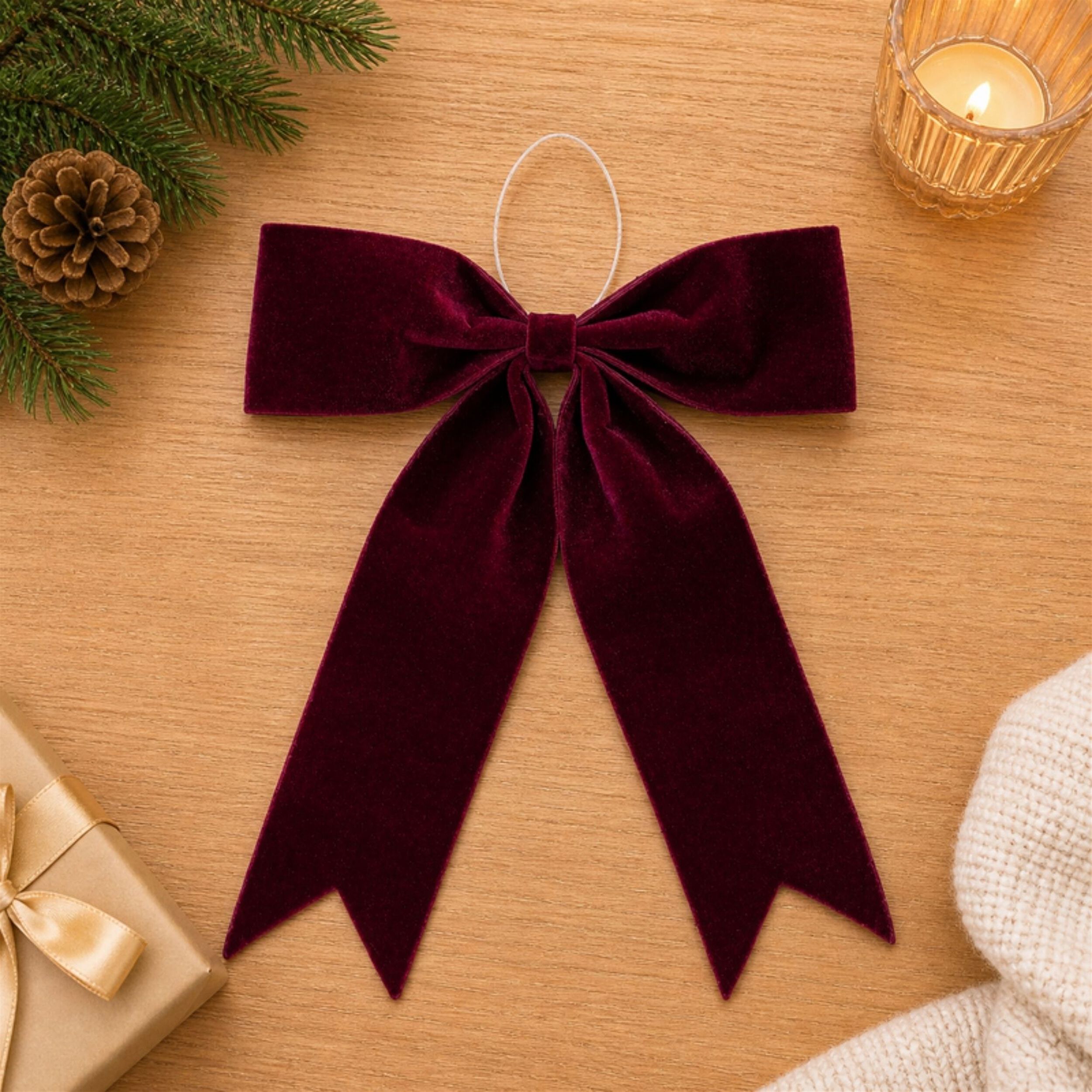 Burgandy Red Holiday Bow (Set of 2), RED, alternate image number 1