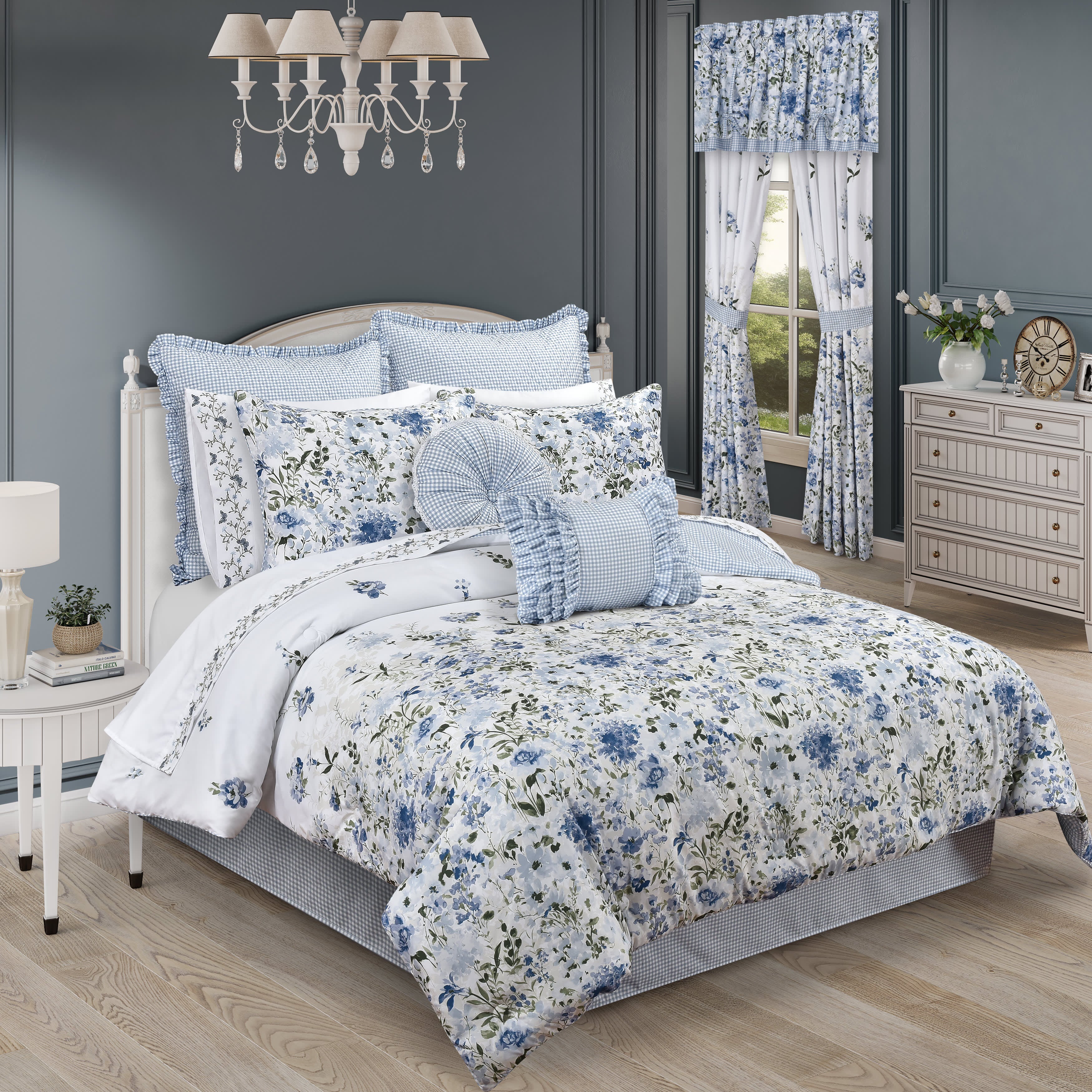 Kourtney 4 Piece Comforter Set, BLUE, hi-res image number 0