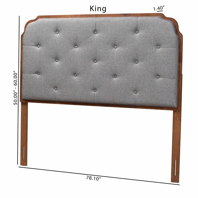 Shanti Classic And Traditional Grey Fabric And Walnut Brown Finished Wood King Size Headboard, , alternate image number null