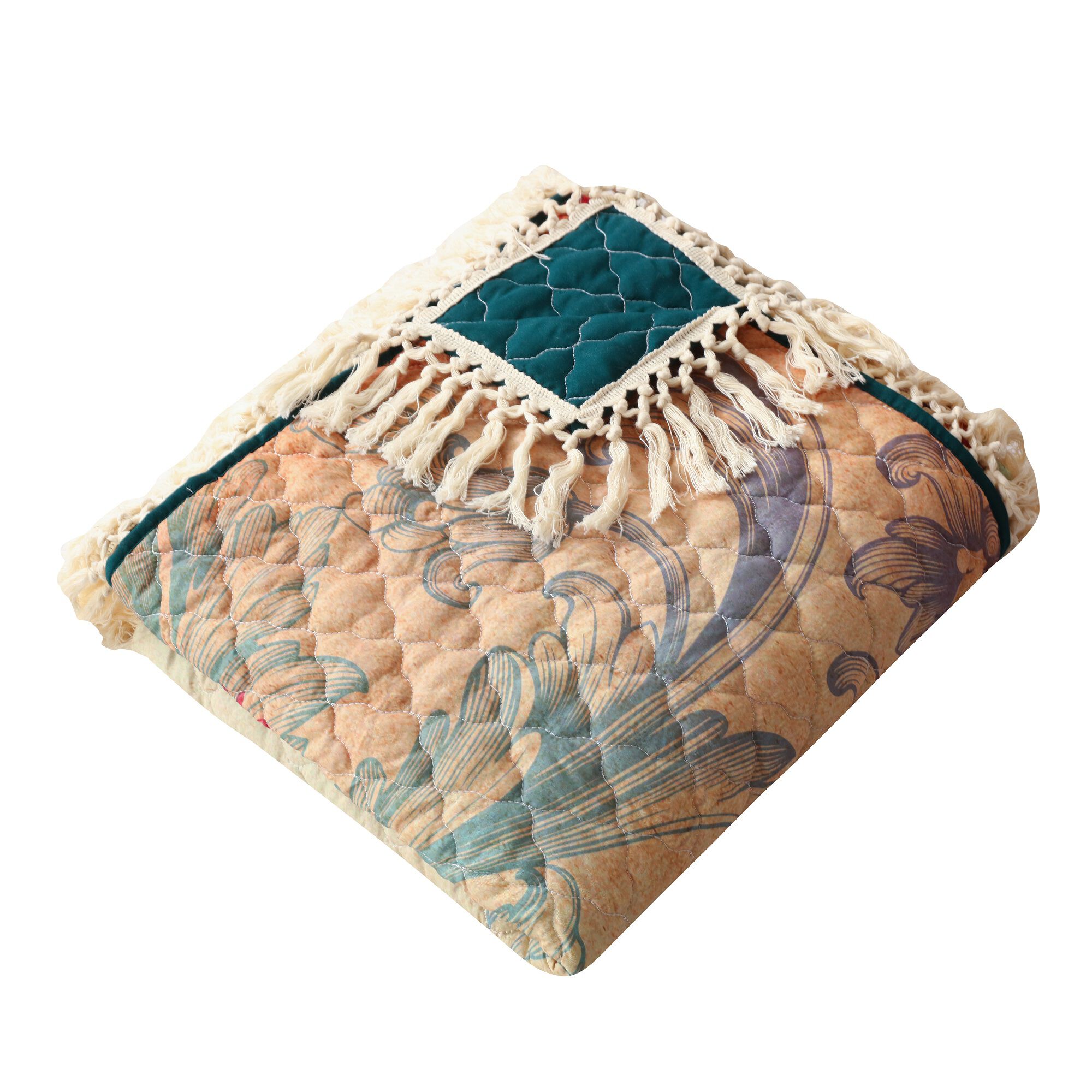 Eden Peacock Quilted Throw Blanket, ECRU, alternate image number 2