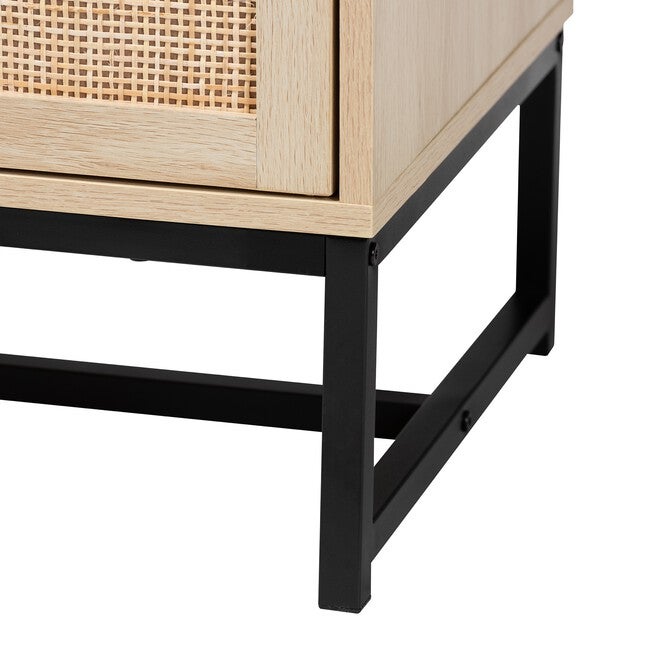 Caterina Mid-Century Modern Transitional Natural Brown Finished Wood And Natural Rattan 2-Door Storage Cabinet, , alternate image number 5