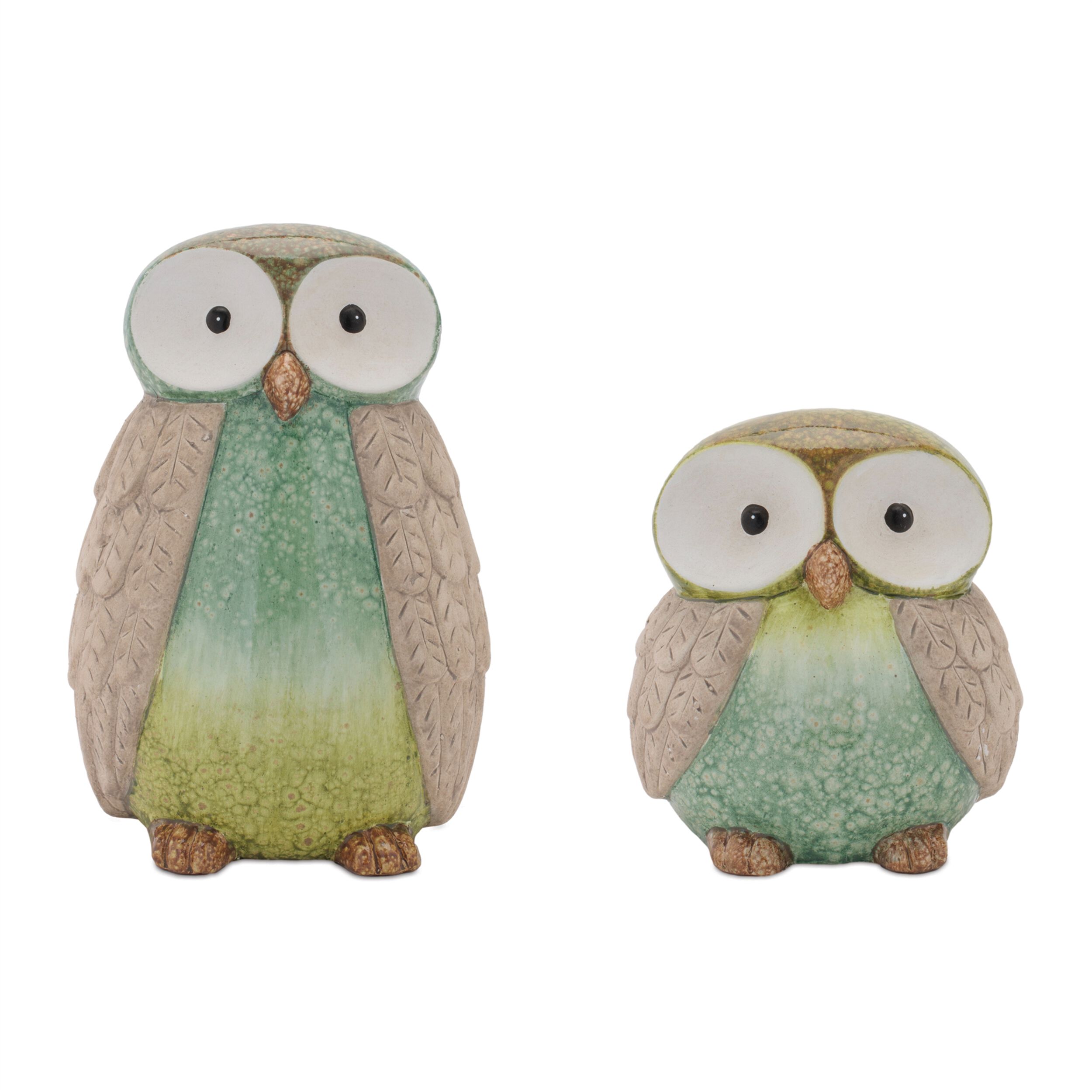 Terra Cotta Owl Decor Set of 2, GREEN BLUE, hi-res image number 0