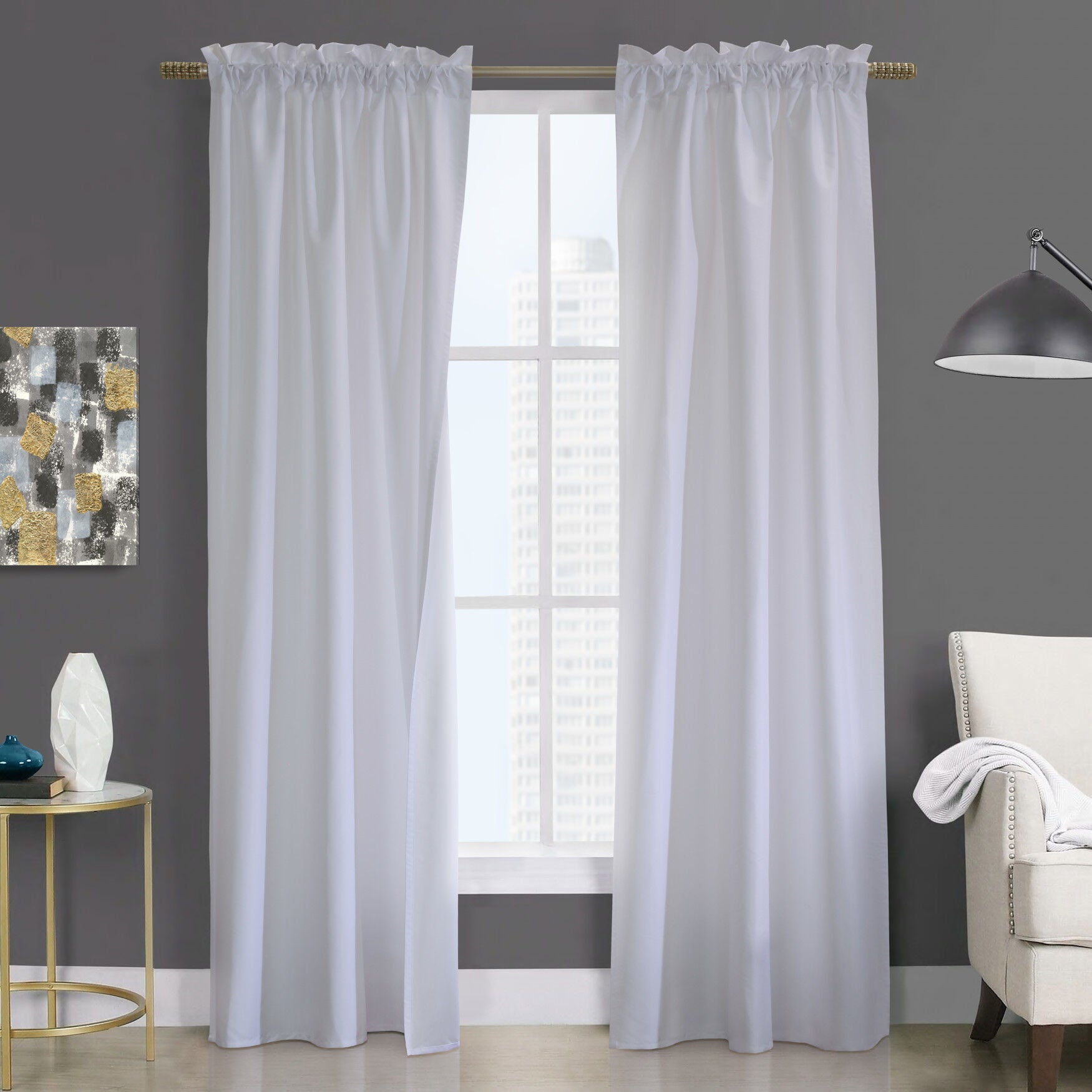 Prescott Room Darkening Pole Top Curtain Panel Pair, WHITE, hi-res image number 0