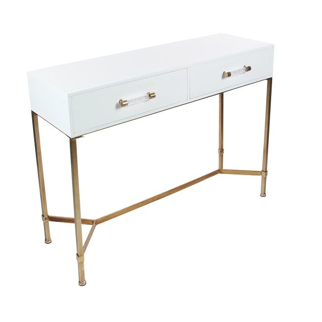 White Glam Metal Console Table, 31 x 47, WHITE, hi-res image number 0