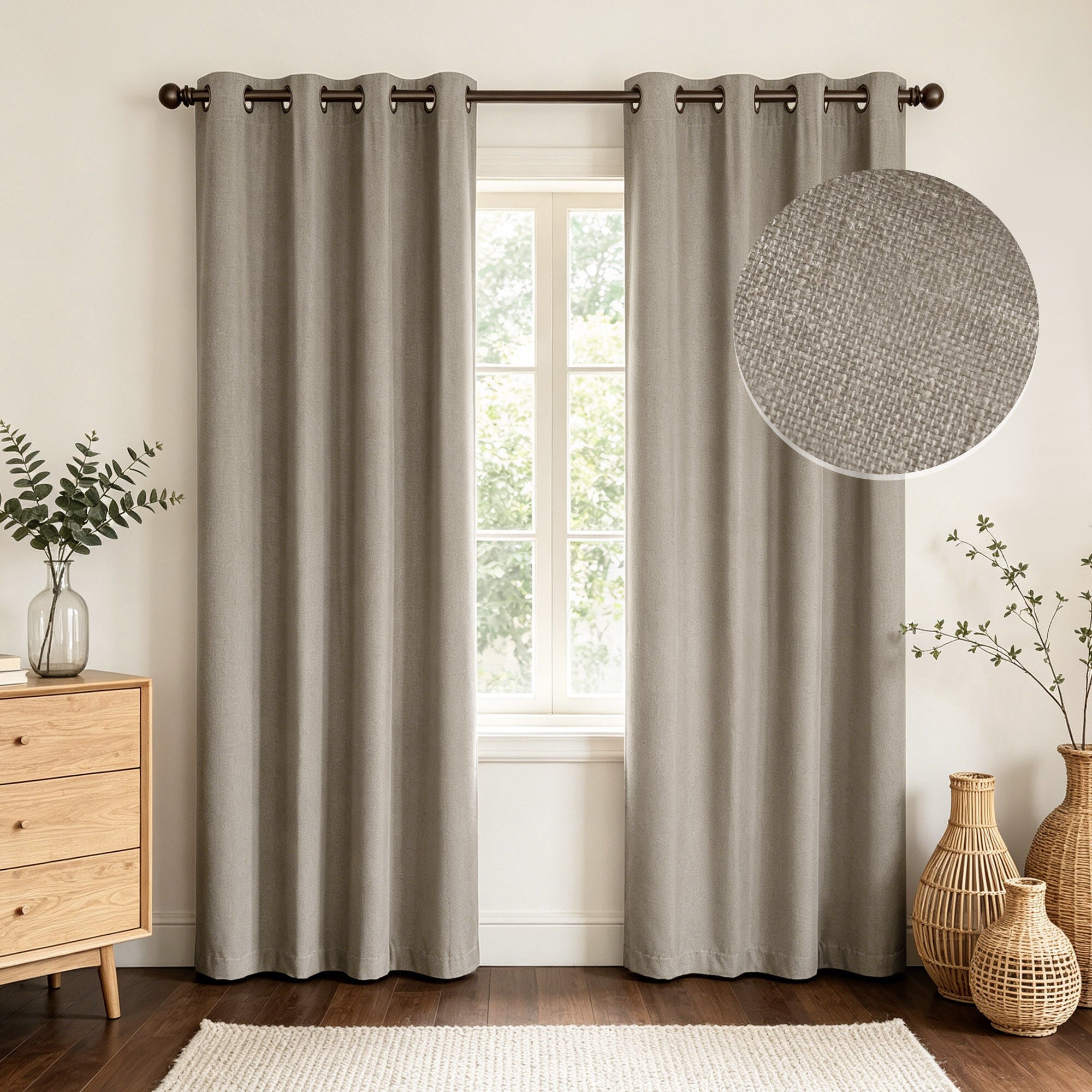 Linen Slub 100% Blackout Grommet Pair, TAUPE, hi-res image number 0