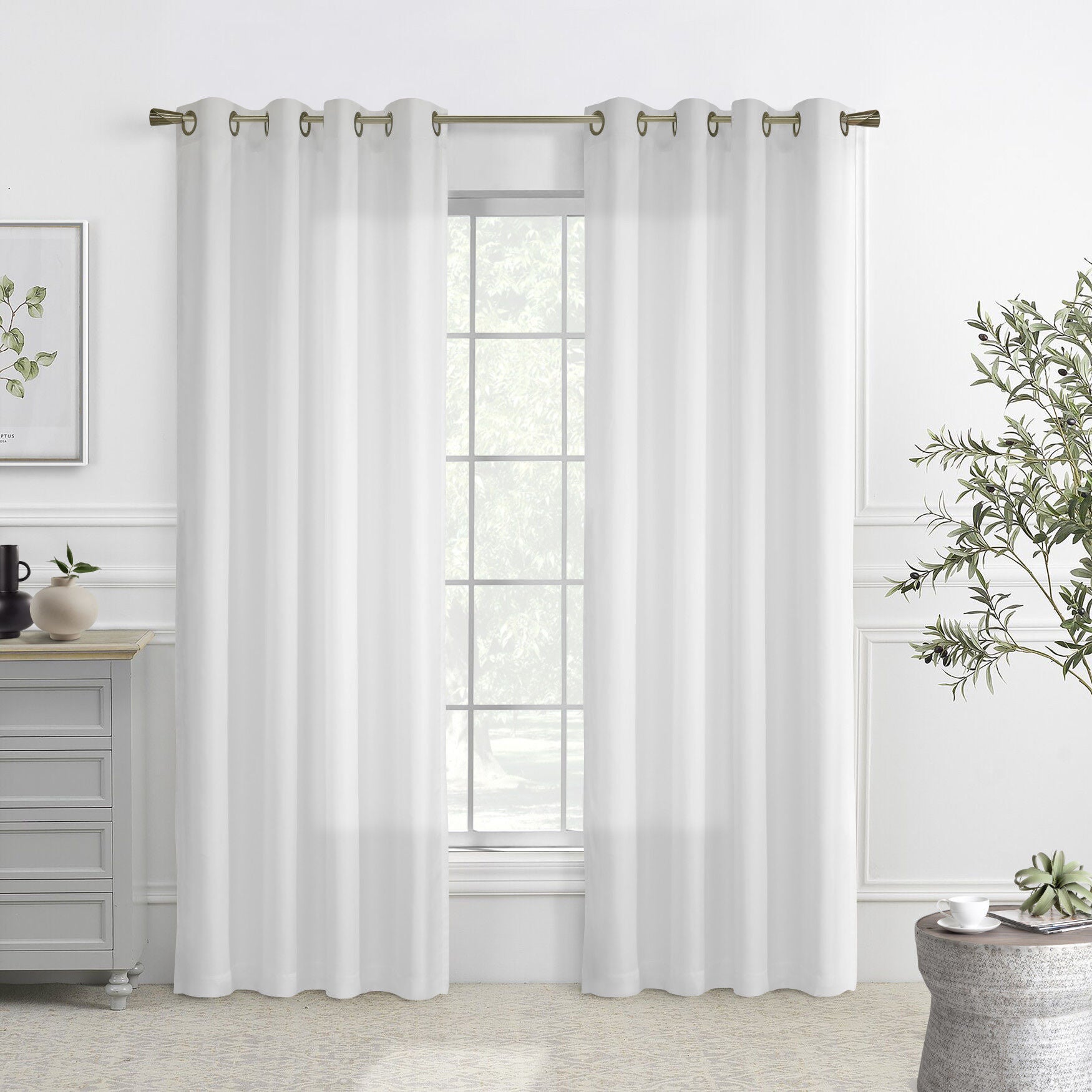 Rhapsody Lined Light Filtering Grommet Curtain Panel, WHITE, hi-res image number 0