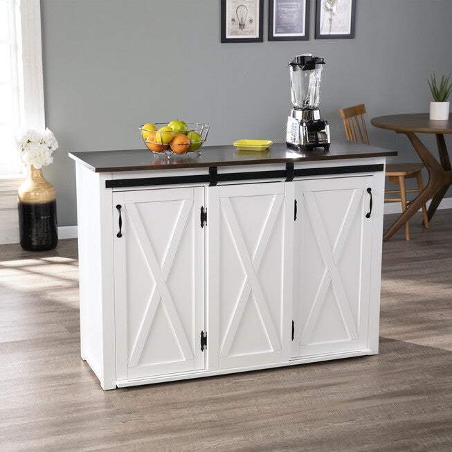 Leshire Barn-Door Kitchen Island, WHITE, hi-res image number 0