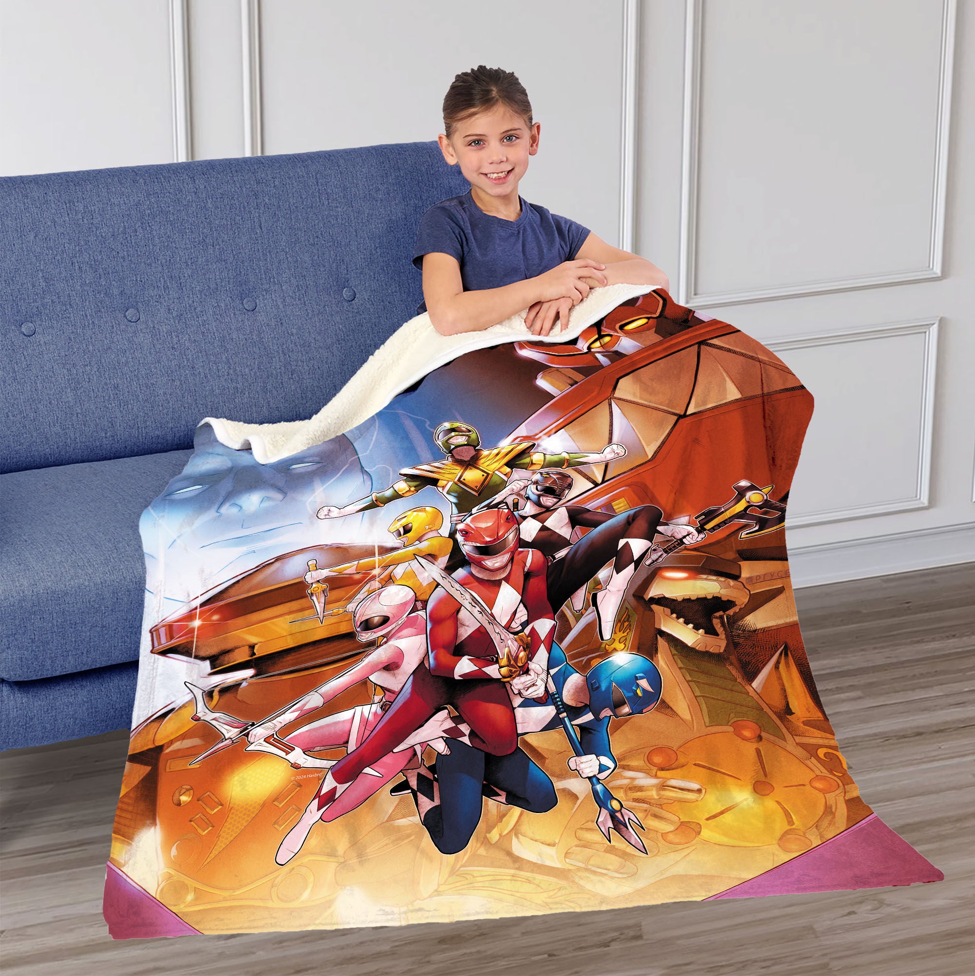 Hasbro Power Rangers Vintage Rangers Silk Touch Sherpa Throw Blanket 50X60 Inches, RED, on-hover image number 1
