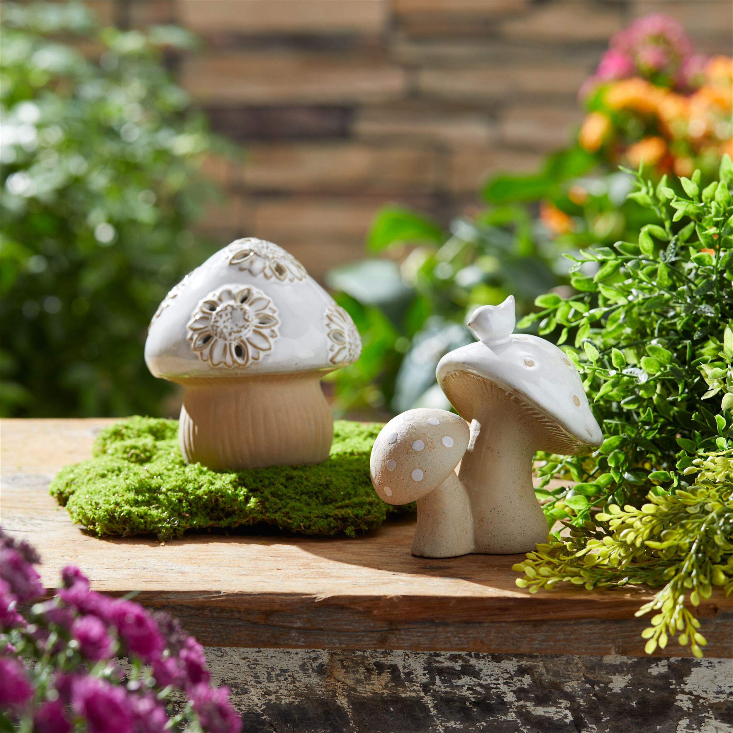 Porcelain Mushroom Decor Set of 6, BEIGE GRAY, alternate image number 4