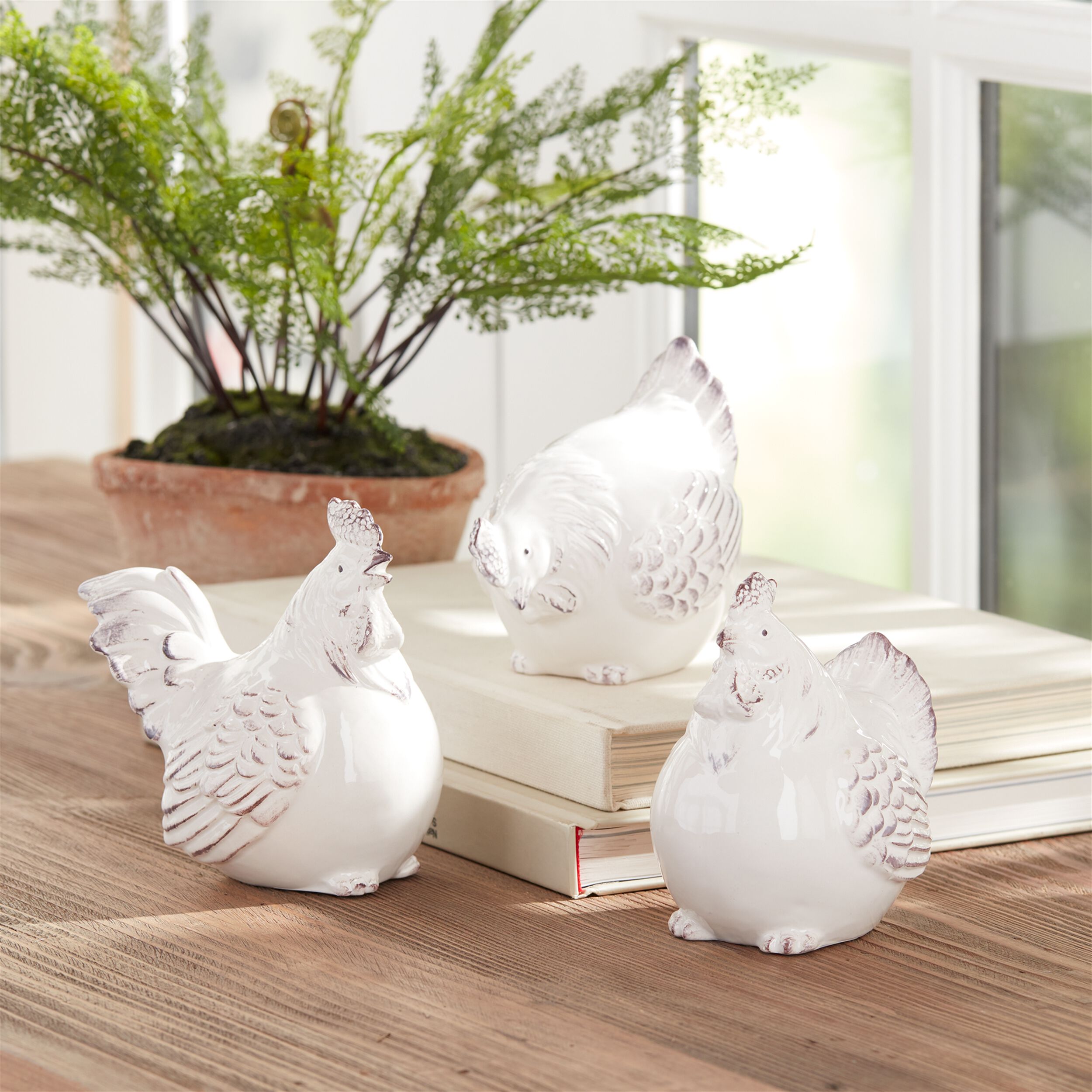 Ceramic Chicken Decor (Set of 6), WHITE/BEIGE, alternate image number 4