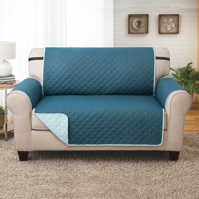 Solid Reversible Quilted Love Seat Furniture Protector, JADE TEAL, hi-res image number null